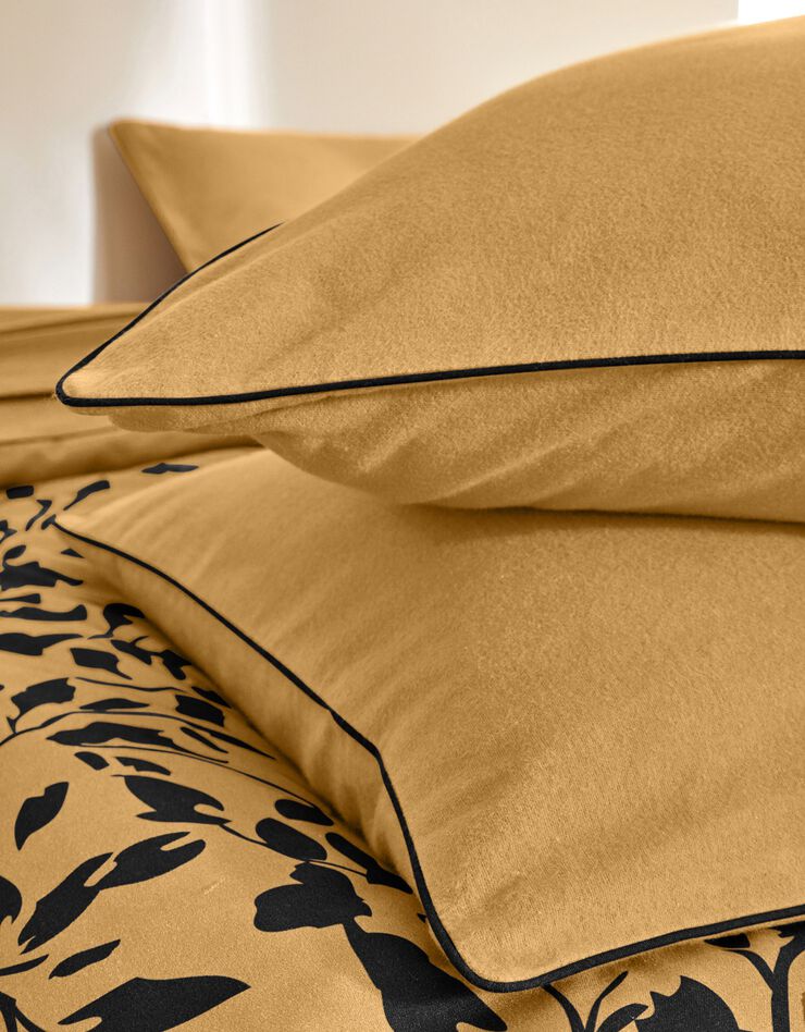 Linge de lit uni flanelle passepoil contrasté, collection "Intemporelle" (bronze)