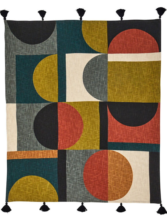 Plaid imprimé géométrique (noir / terracotta)