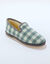 Charentaises fourrées laine majoritaire, motif carreaux (vert)
