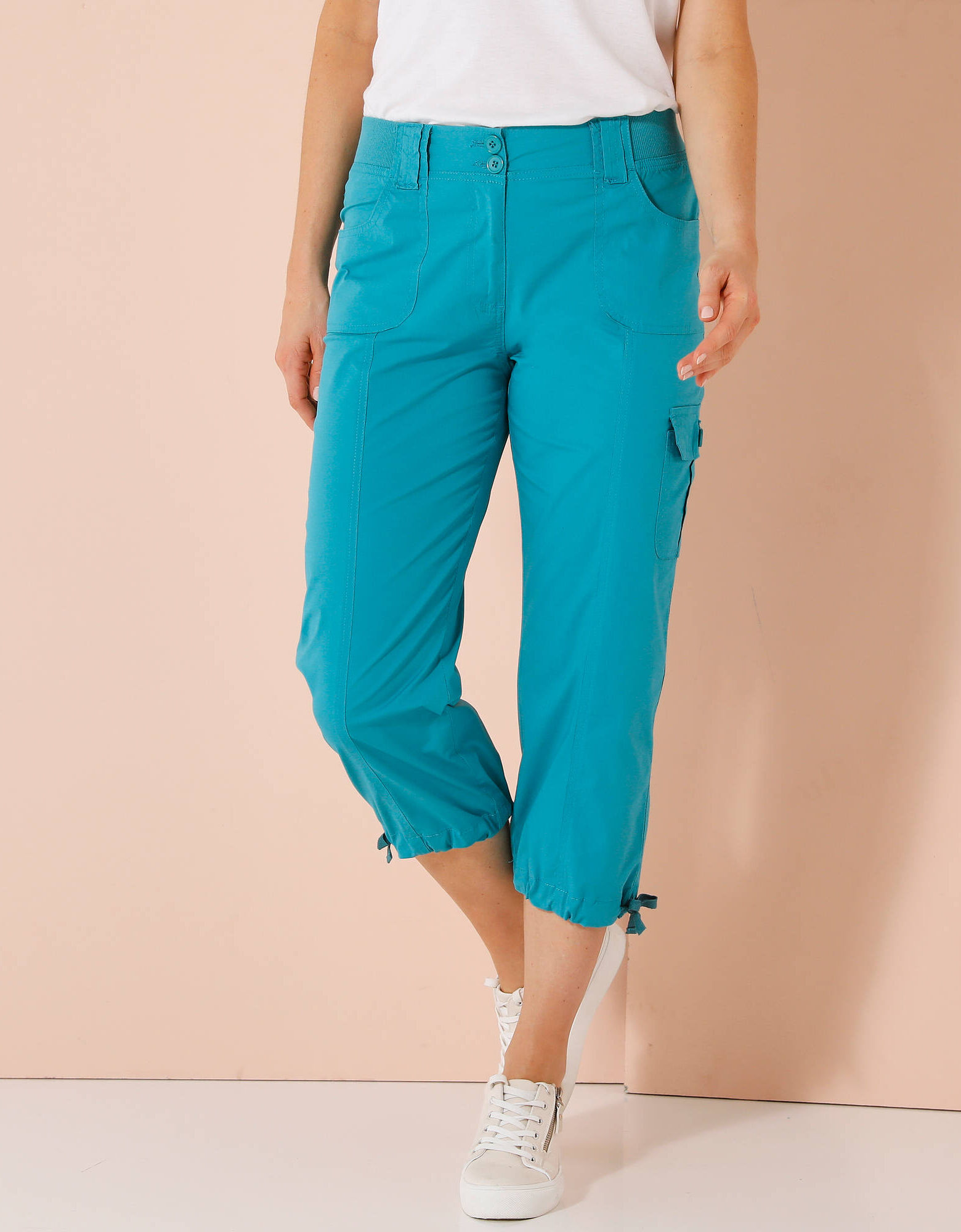 Pantacourt Turquoise Yessica Taille 40 - Coton, Coupe Droite, Occasion Très Bon état