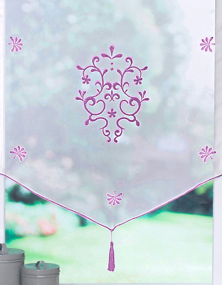 Vitrage pointe baroque brodé finition passe-tringle (lilas)