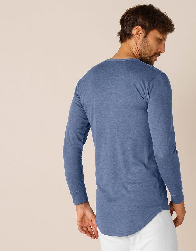 Tee-shirt sous-vêtement homme  col rond manches longues dos long polyester - lot de 2 (jeans)
