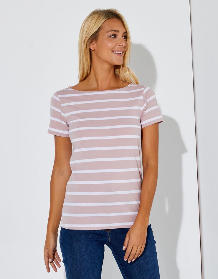 Tee-shirt marinière, manches courtes (rose / blanc) Tee-shirt marinière, manches courtes (rose / blanc)