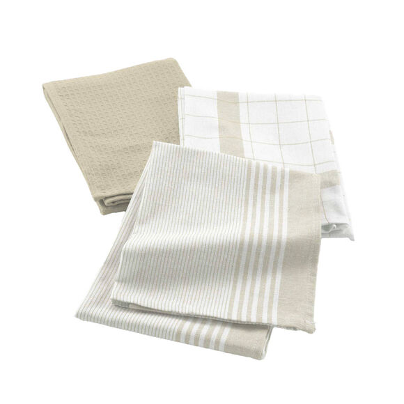 Torchons de cuisine assortis - lot de 3 (blanc / beige)