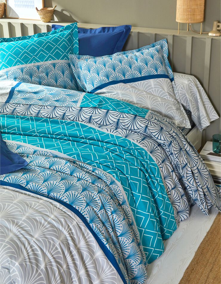 Linge de lit Eddy en coton à motifs graphiques (bleu)