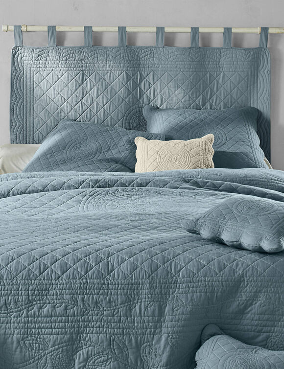 Tête de lit unie coton style boutis Cassandre (bleu grisé)