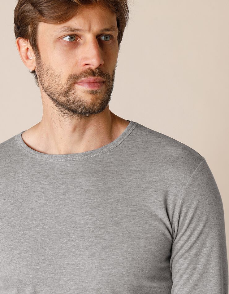 Tee-shirt sous-vêtement homme col rond manches longues dos long polyester - lot de 2 (gris chiné) Tee-shirt sous-vêtement homme col rond manches longues dos long polyester - lot de 2 (gris chiné)