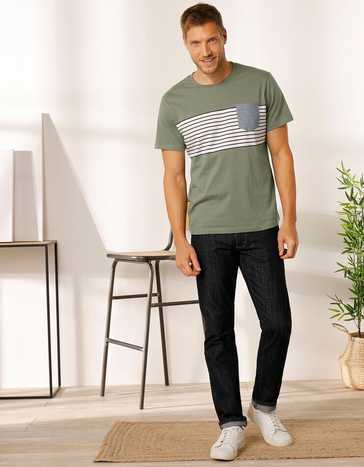 Tee-shirt rayé manches courtes (kaki) Tee-shirt rayé manches courtes (kaki)