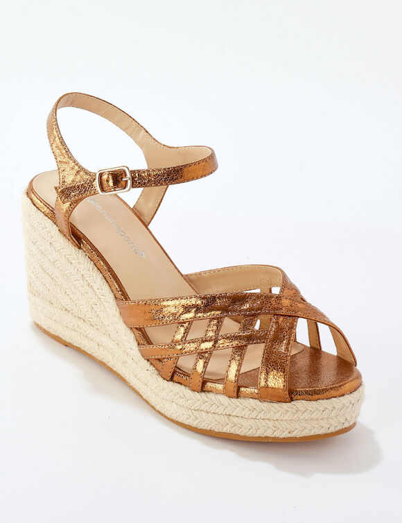 Sandales compensées corde, à brides (bronze)