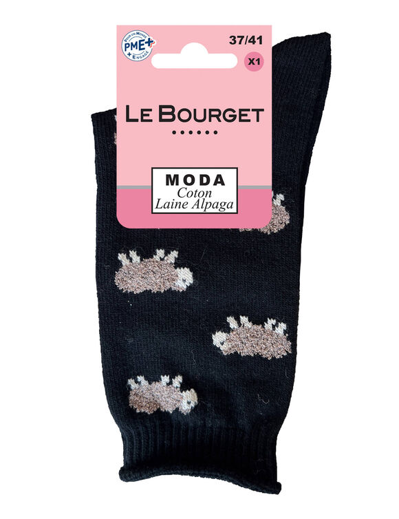 Chaussettes laine motifs moutons Le Bourget (noir)