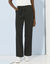 Pantalon droit large ceinturé, tissu fluide (noir)