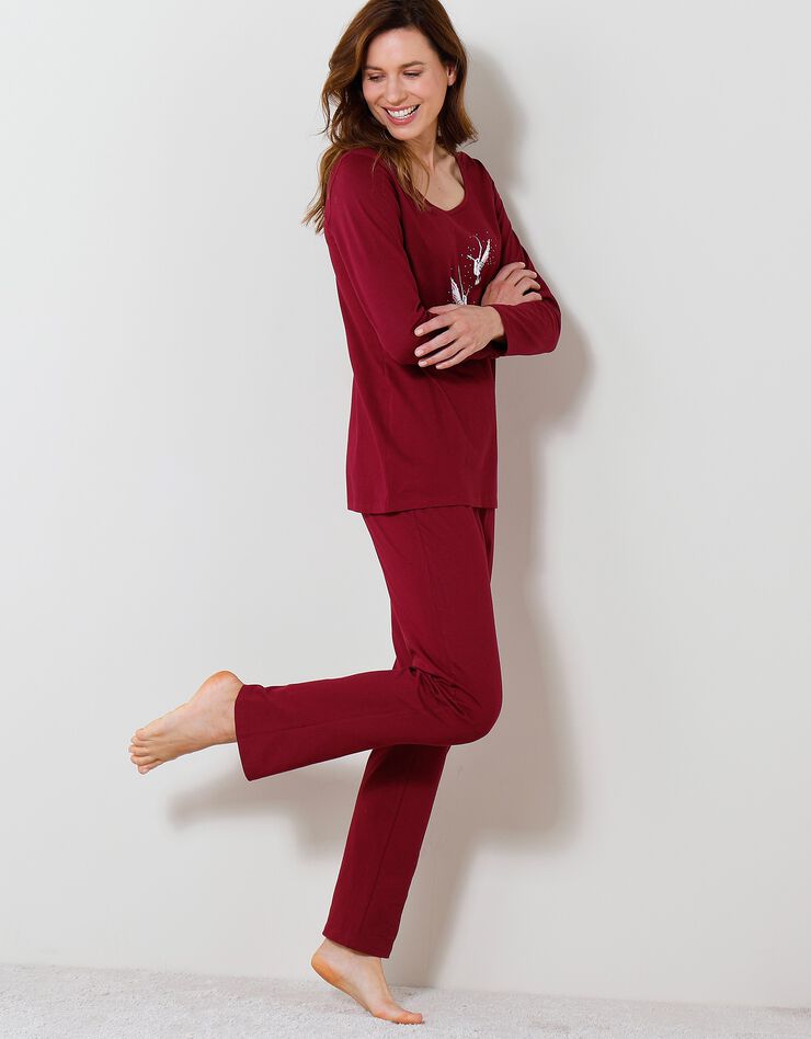 Pyjama manches longues coton imprimé « oiseaux » (cerise)