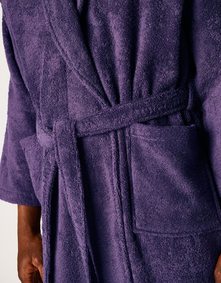 Peignoir mixte adulte éponge bouclette col châle personnalisable (aubergine)