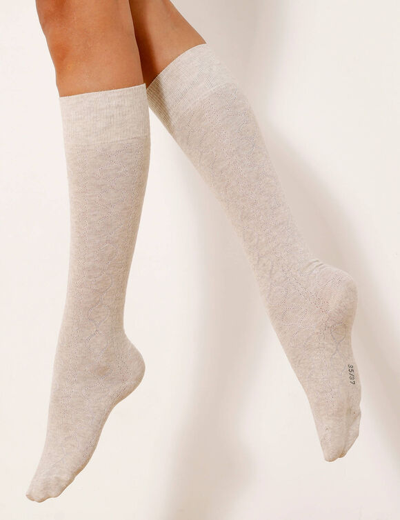 Chaussettes hautes en maille torsad&eacute;e unie - lot de 2 paires  (beige + anthracite)