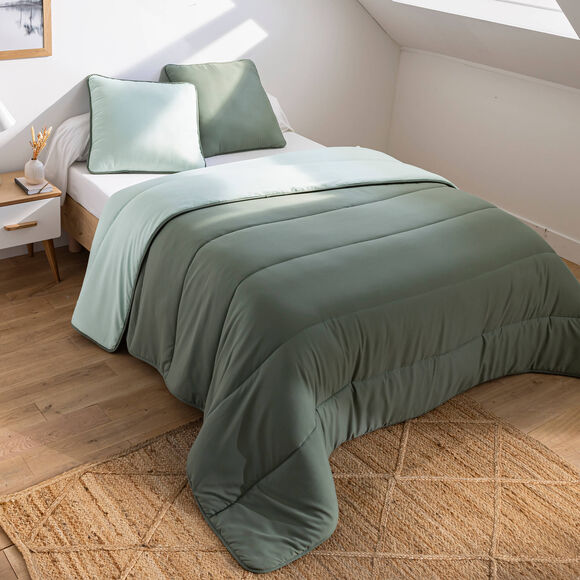 Couette bicolore microfibre 350 g/m&sup2; (eucalyptus / vert amande)