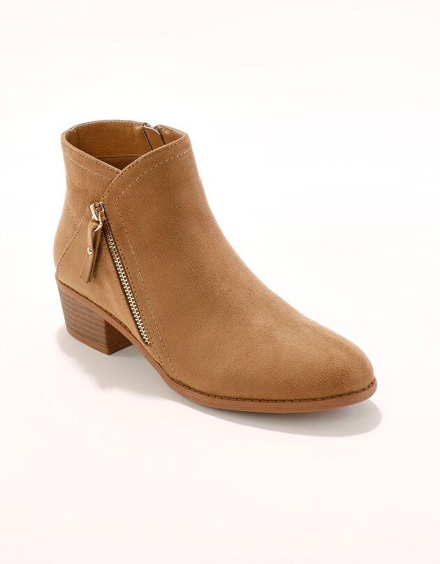 Low-boots zippées à surpiqûres fantaisie effet suédine (beige)