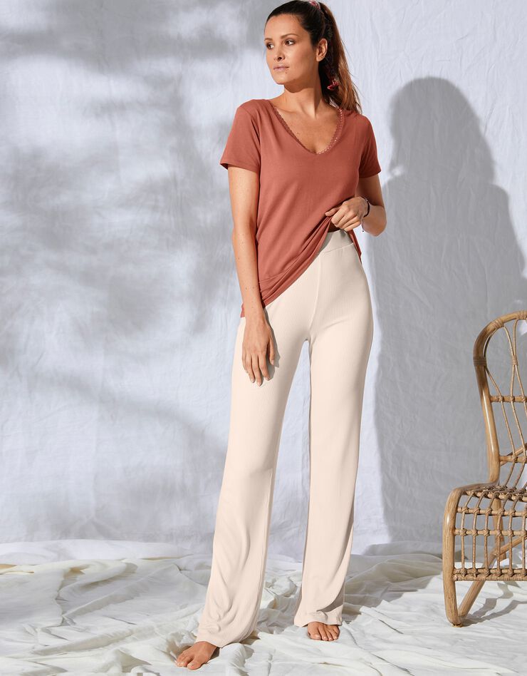 Pantalon large maille côtelée taille élastiquée (sable) Pantalon large maille côtelée taille élastiquée (sable)