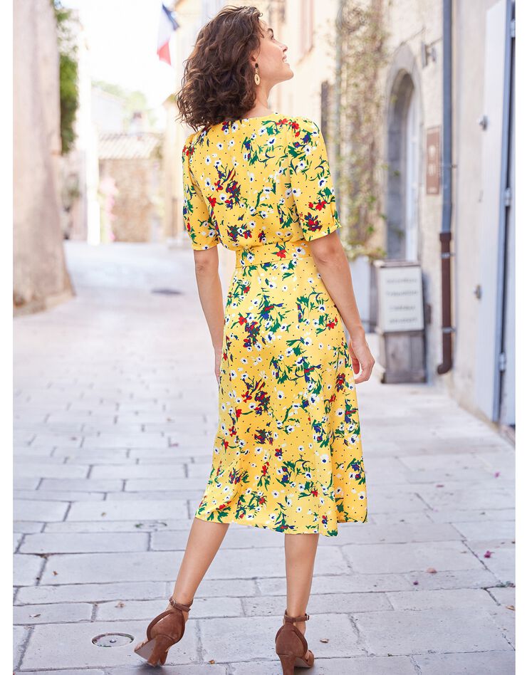 Robe imprimée boutonnée col carré (jaune / vert) Robe imprimée boutonnée col carré (jaune / vert)