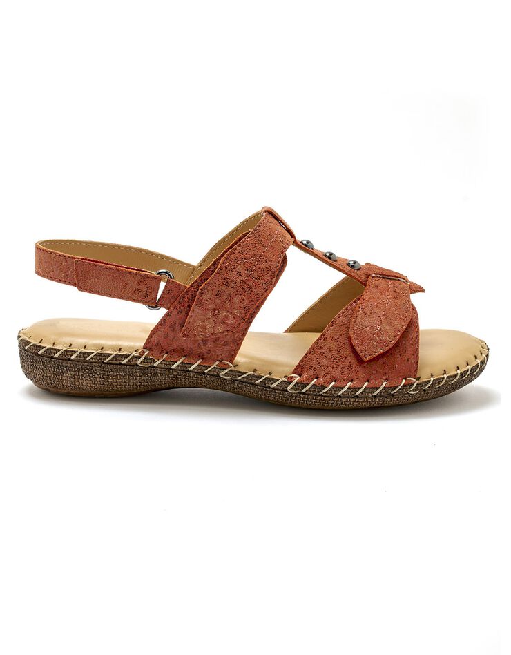 Sandales cuir irisé - largeur confort (rouille)