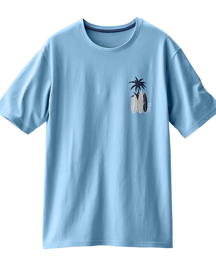 Tee-shirt pyjama manches courtes motif surf (bleu ciel)