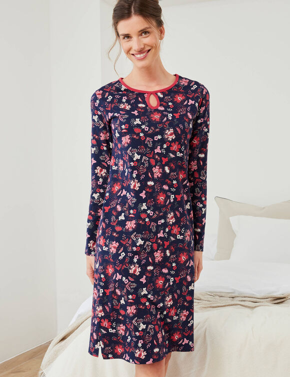 Chemise de nuit courte imprim&eacute; fleuri &ndash; lot de 2 (marine + rouge)