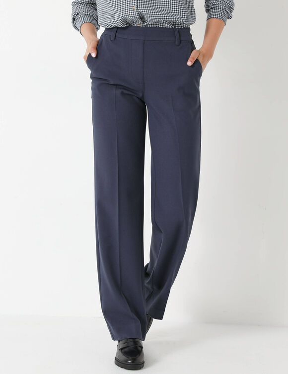 Pantalon &eacute;l&eacute;gant droit, uni (marine)