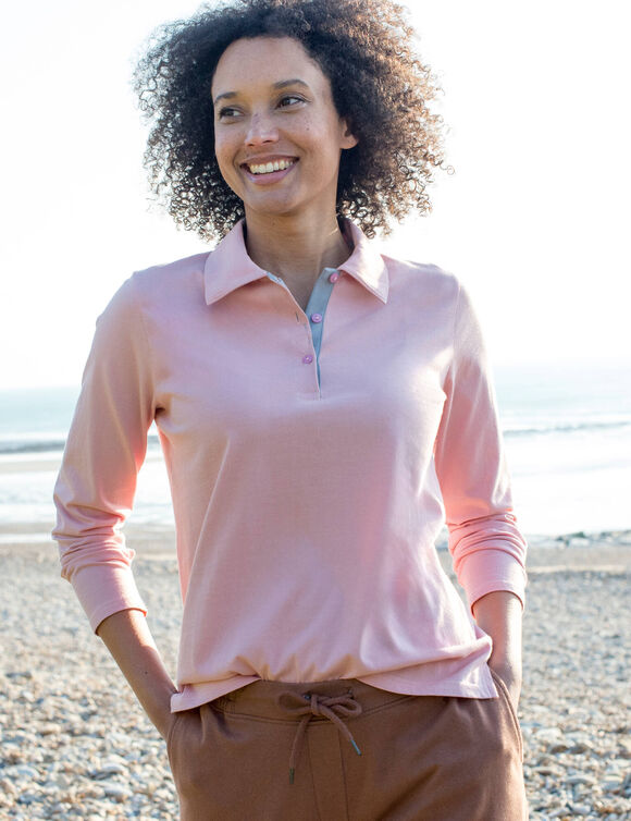 Polo bicolore maille jersey (rose poudr&eacute; / gris)