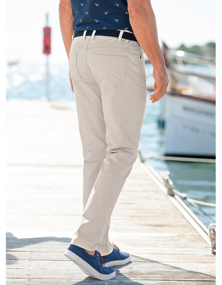 Pantalon droit 5 poches twill coton extensible (beige)