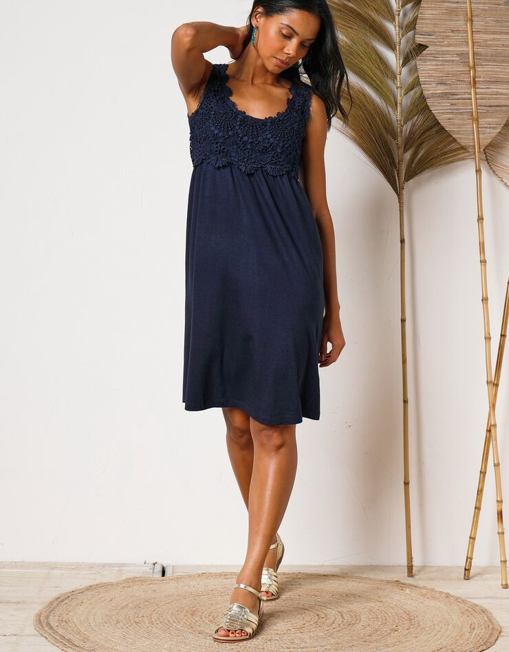Robe plastron macramé (marine)