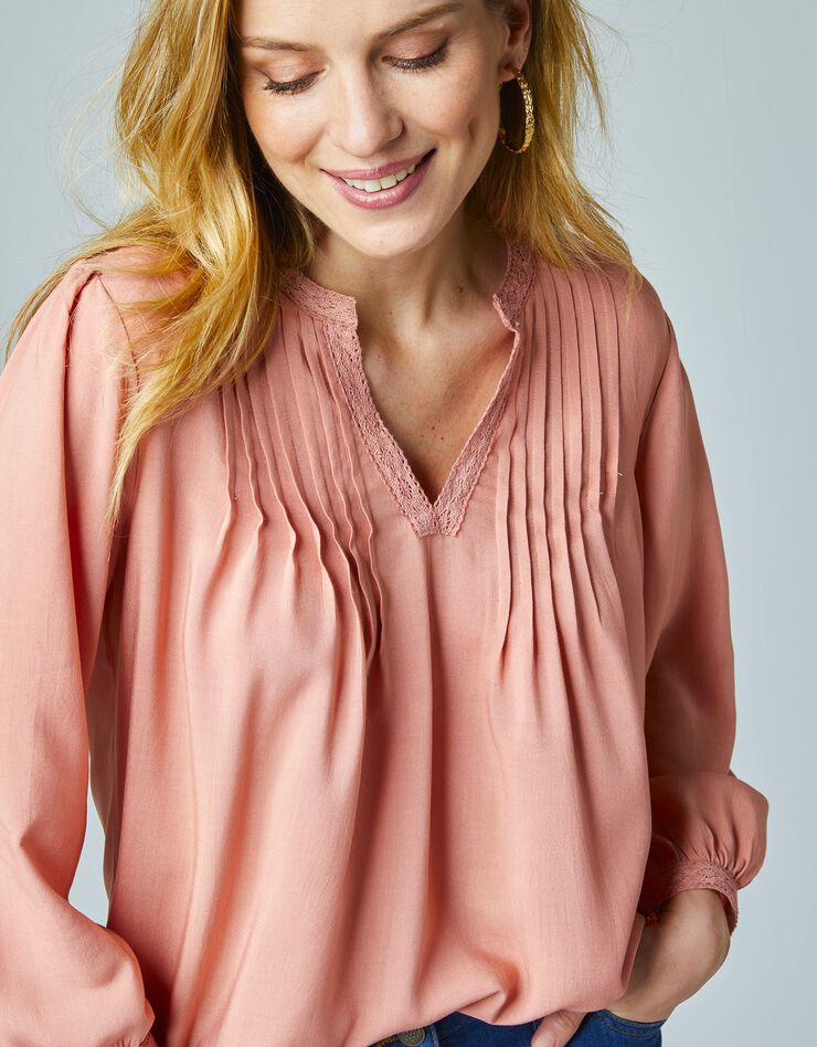 Blouse manches longues détails macramé (rose grisé) Blouse manches longues détails macramé (rose grisé)
