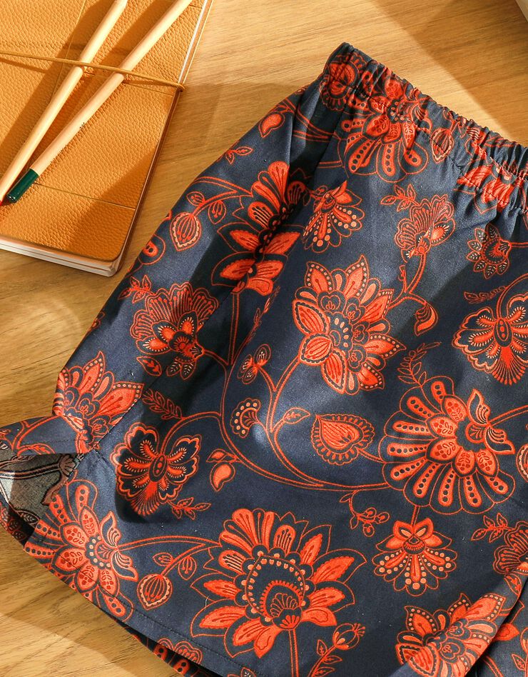 Caleçon imprimé + chouchou élastiqué assorti - collection upcycling (marine / corail)