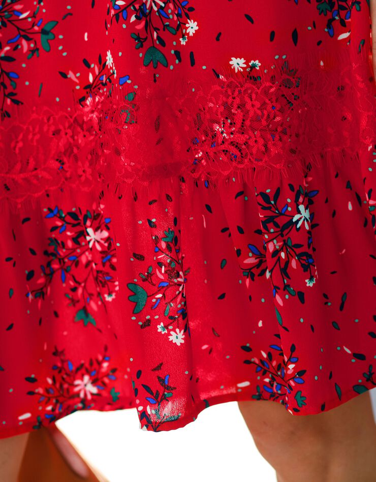 Robe dos lacé imprimée (rouge / indigo)