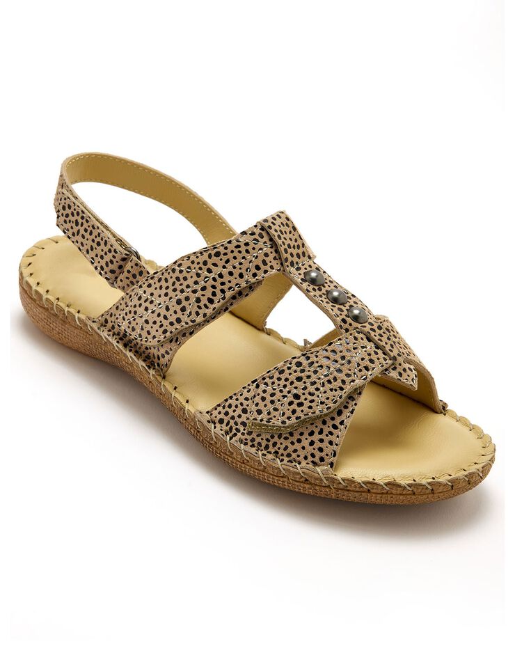 Sandales scratchées en cuir texturé (beige) Sandales scratchées en cuir texturé (beige)