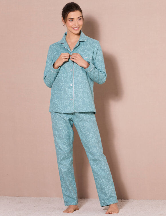 Pyjama pilou imprimé "fleurs"  (céladon)