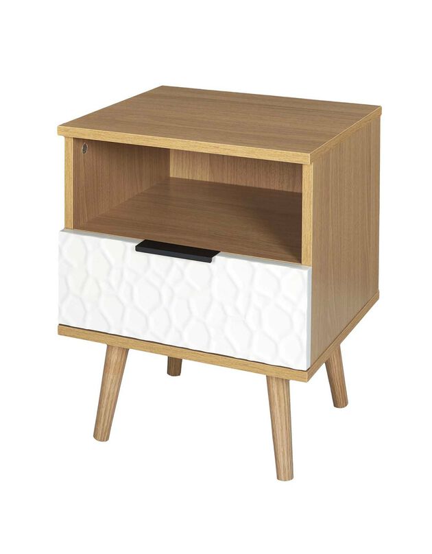 Table de chevet bois et blanc - 1 niche 1 tiroir (naturel)