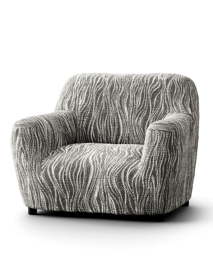 Housse bi-extensible microfibre imprimé vagues pour fauteuil et canapé (gris)