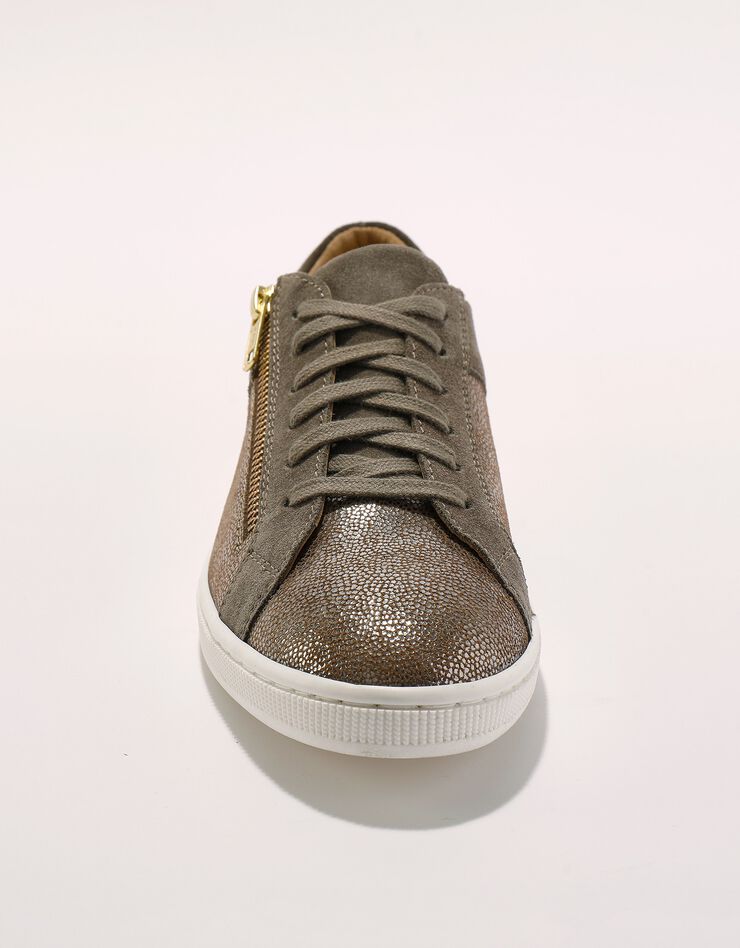 Basket zippée en cuir souple effet irisé - forme basse (taupe) Basket zippée en cuir souple effet irisé - forme basse (taupe)