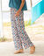 Pantalon fluide imprimé, taille élastiquée (bleu / orange)