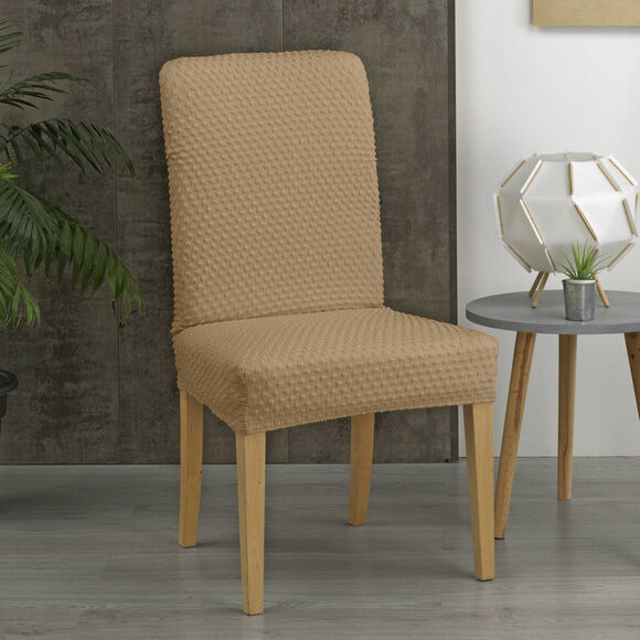 Housse gaufrée bi-extensible spécial chaise (taupe)