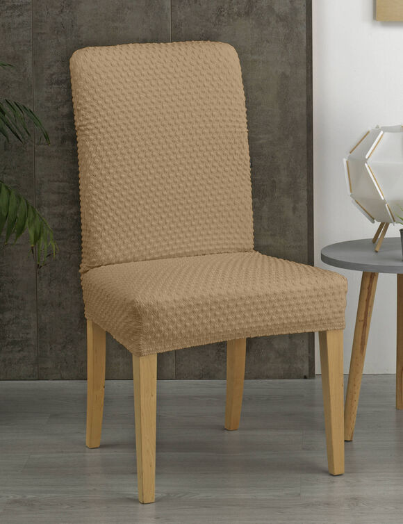 Housse gaufrée bi-extensible spécial chaise (taupe)