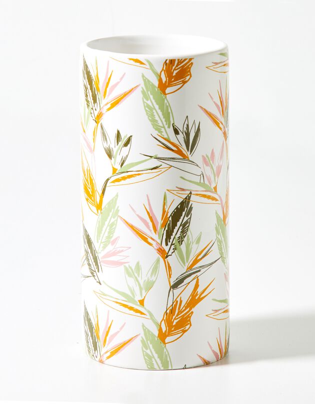 Vase cylindrique imprimé végétal - hauteur 19,5 cm (multicolore)
