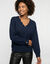 Pull col V festonn&eacute;, maille pointelle ajour&eacute;e fantaisie (marine)