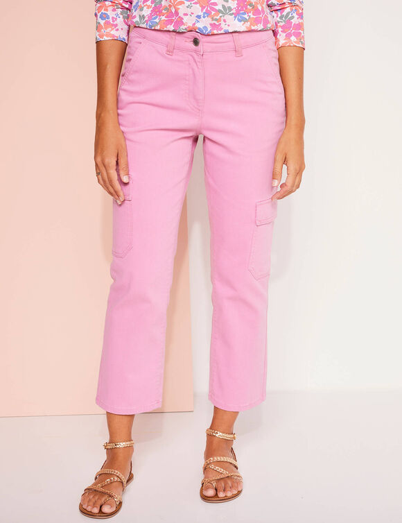 Pantalon 7/8ème cargo, twill stretch (rose)