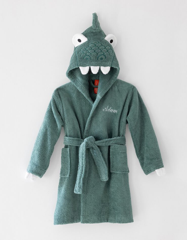 Peignoir de bain enfant à capuche dinosaure personnalisable - 340g/m² (eucalyptus)