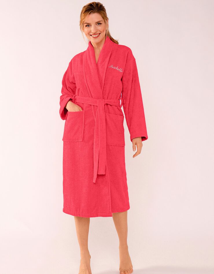 Peignoir mixte adulte éponge bouclette col châle personnalisable (corail) Peignoir mixte adulte éponge bouclette col châle personnalisable (corail)
