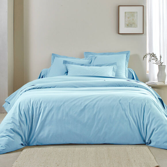 Linge de lit uni - coton bio** (bleu grisé)