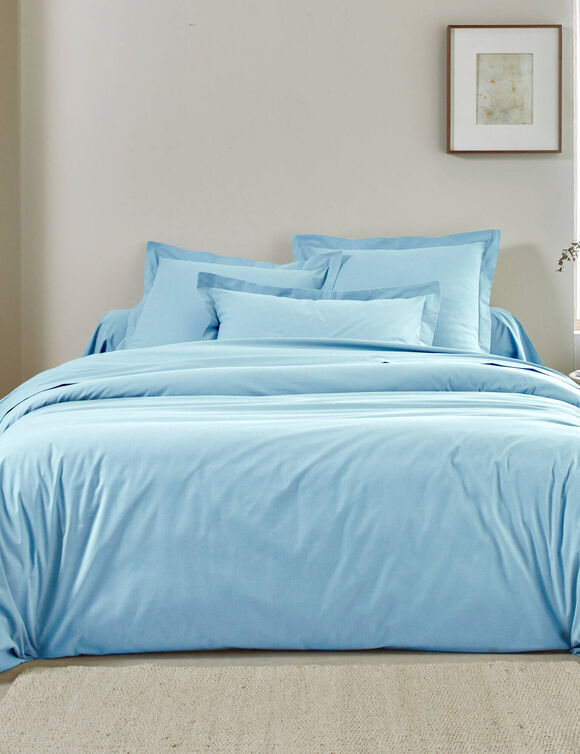 Linge de lit uni - coton bio** (bleu grisé)