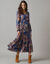Robe longue en voile, imprimé fleurs indiennes (bleu / beige)
