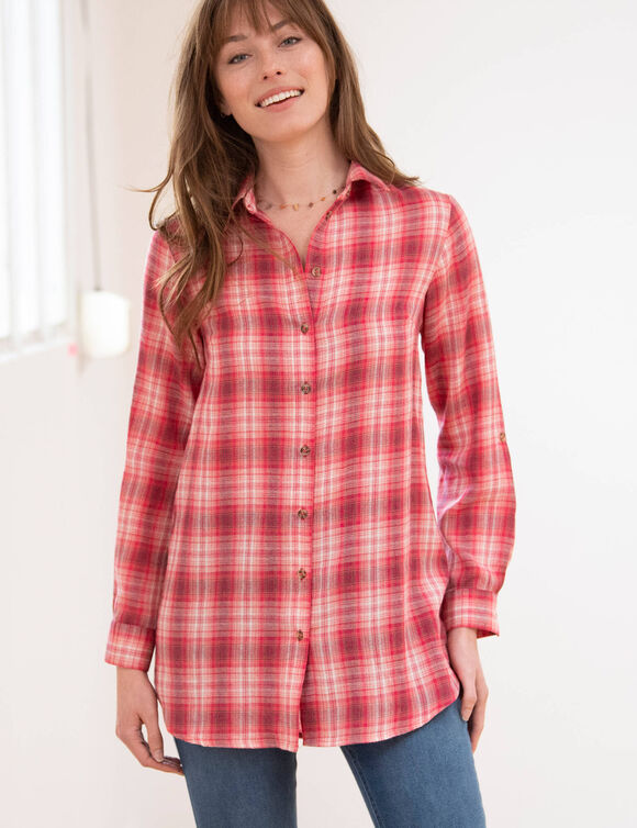 Chemise longue à carreaux flanelle (framboise)