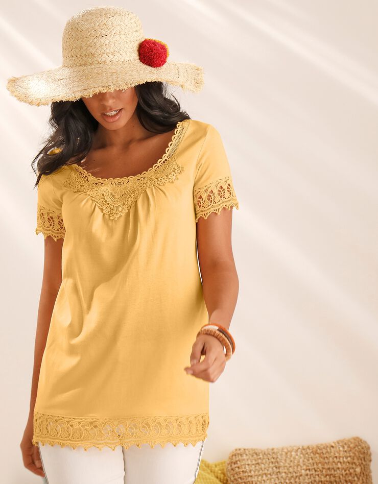 Tee-shirt macramé fantaisie (safran) Tee-shirt macramé fantaisie (safran)